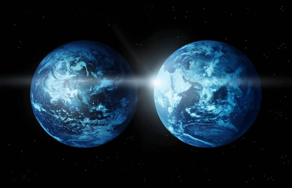 A vibrant Earth amidst swirling cosmic elements, symbolizing imminent change and hope for the future.