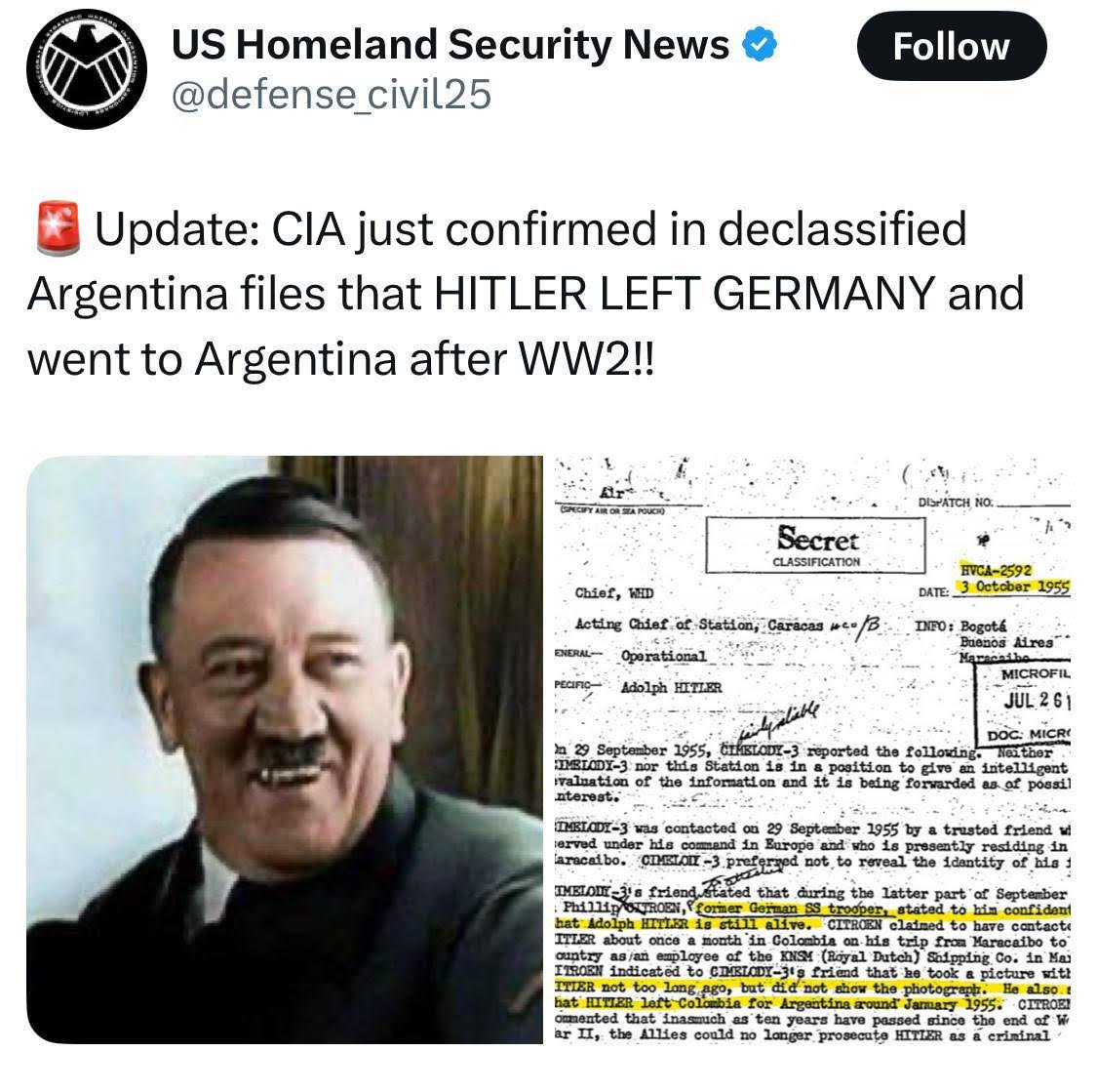 Hitler survived WWII and lived in Argentina 
