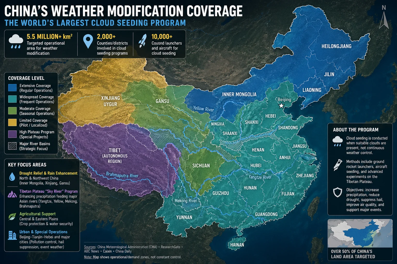 Map of China's weather modification coverage area (publicly available, striking visual)
