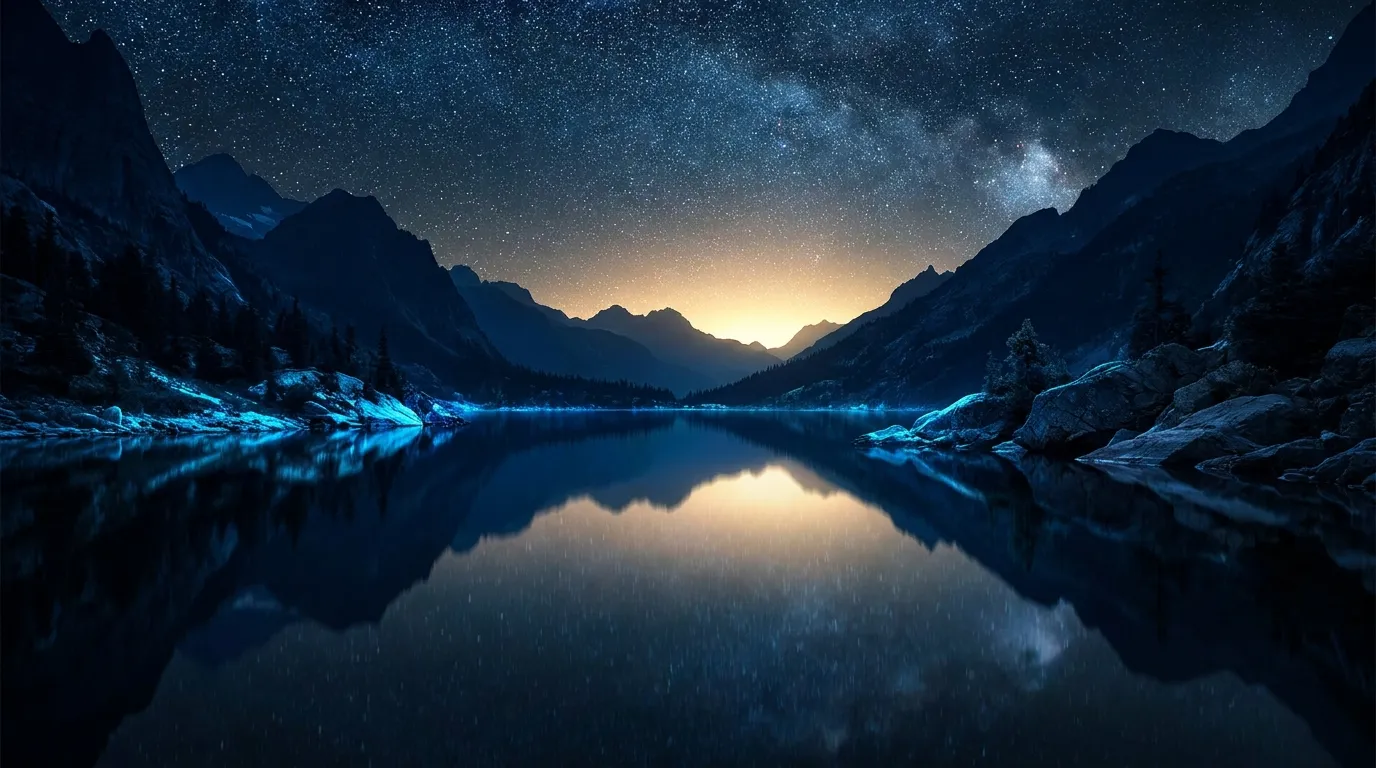 A still lake mirroring a starry sky, a picture of the maxim as above, so below